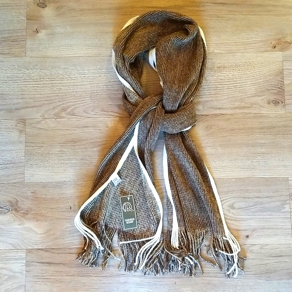 Brown Winter Scarf With Beige Trim - Picture 3 of 3